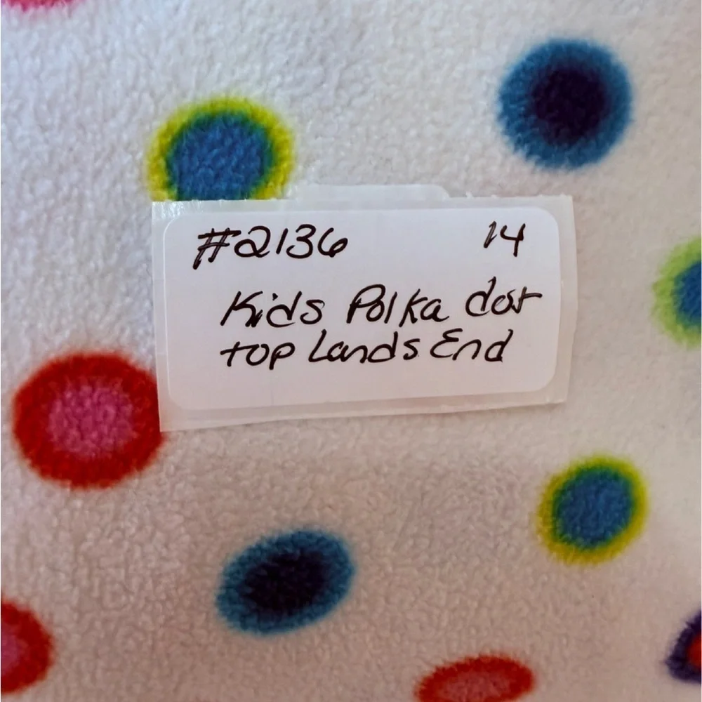 Lands End Fleece Half-Zip kids Pullover with Multicolor Polka Dots. L/14